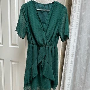 Emerald Green Short Chiffon Wrap Dress